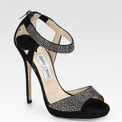 NEW Authentic JIMMY CHOO Lancer Crystal-Embellished Suede Sandals (Size 37)
