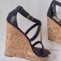 NEW DV by DOLCE VITA Black Leather Wedge Tremor Sandals