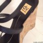 NEW DV by DOLCE VITA Black Leather Wedge Tremor Sandals