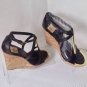 NEW DV by DOLCE VITA Black Leather Wedge Tremor Sandals