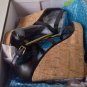NEW DV by DOLCE VITA Black Leather Wedge Tremor Sandals