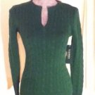 NEW Authentic Lauren Green Cable Knit Sweater by Ralph Lauren (Size Petite XS)