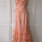 NEW Suchada Peach Flower Appliqué Silk Bottom Tiered Gown (Sz. 8) Retail $700.00
