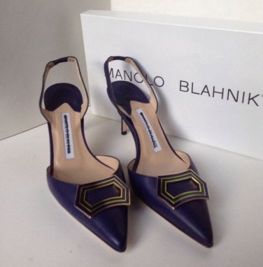 NEW Authentic MANOLO BLAHNIK  Trepida Leather Slingbacks size 35) - MSRP $625.00