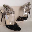 NEW JIMMY CHOO "Marcia" Black Patent Leather Snakeskin Sandal (Size 39.5) - $750