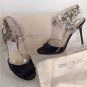 NEW JIMMY CHOO "Marcia" Black Patent Leather Snakeskin Sandal (Size 39.5) - $750