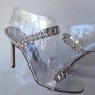 NEW Authentic MANOLO BLAHNIK Silver Dallifac Rhinestone Strap Sandal (Size 35.5)