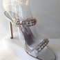 NEW Authentic MANOLO BLAHNIK Silver Dallifac Rhinestone Strap Sandal (Size 35.5)