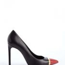 NEW Authentic SAINT LAURENT Paris Cap Toe Pump, Black/Red (Size 39) - MSRP $735