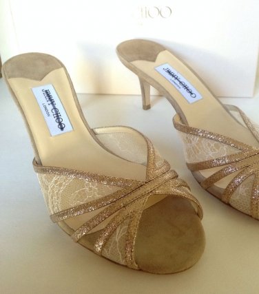 NEW Authentic JIMMY CHOO GLITTER LEATHER SANDALS (Size 40) - MSRP $525.00!!