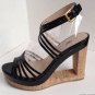 Authentic PRADA Black Patent Leather Cutout Cork Wedge Strappy Sandals (Size 39)