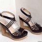 Authentic PRADA Black Patent Leather Cutout Cork Wedge Strappy Sandals (Size 39)