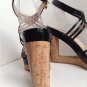 Authentic PRADA Black Patent Leather Cutout Cork Wedge Strappy Sandals (Size 39)