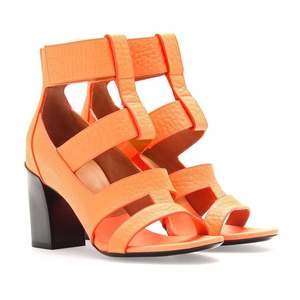 NEW Authentic CHLOE Orange Strappy Leather Sandals With Blocky Heel (Size 37.5)