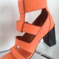 NEW Authentic CHLOE Orange Strappy Leather Sandals With Blocky Heel (Size 37.5)