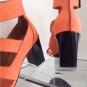 NEW Authentic CHLOE Orange Strappy Leather Sandals With Blocky Heel (Size 37.5)