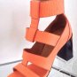NEW Authentic CHLOE Orange Strappy Leather Sandals With Blocky Heel (Size 37.5)