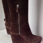 NEW Authentic PRADA Dark Chocolate Suede Zip Up Wedge Boots (Size 36.5)