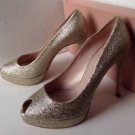 NEW Authentic MIU MIU Gold Glitter Peep Toe Platform Pumps (Size 41) - MSRP $675