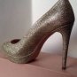 NEW Authentic MIU MIU Gold Glitter Peep Toe Platform Pumps (Size 41) - MSRP $675