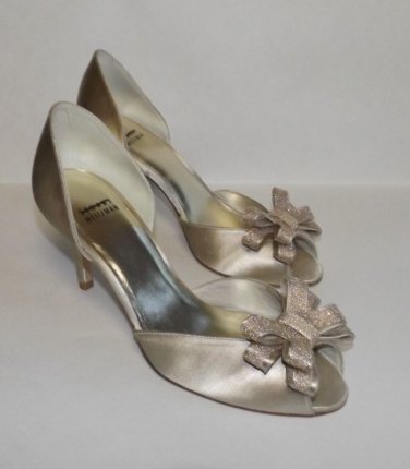 NEW Authentic STUART WEITZMAN Alas Crystal-Bow Satin d'Orsay Pumps (Size 7.5 M)