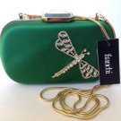 NEW FRANCHI Emerald Green Satin Embellished Clutch Retails $185.00