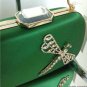 NEW FRANCHI Emerald Green Satin Embellished Clutch Retails $185.00