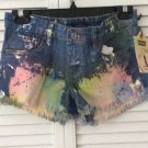 NWT butter-soft Multi Paint Splatter Distressed Raw Hem JeanShort Msrp$84 Sz1 Jr