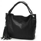 Nasturtium Cowhide Leather Tote Bag Black