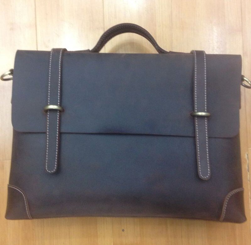 Berti Distress Cow Leather Laptop Bag LH928 Dark Brown