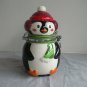 Vintage Celebrate It! Christmas penguin cookie jar 7-1/2" high ear muffs scarf