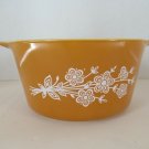 Vtg Pyrex bowl double spouted pumpkin gold Cinderella butterfly white flowers