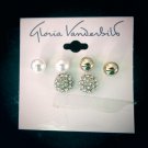 Gloria Vanderbilt stud earrings 3 pair gold tone pearl rhinestone New