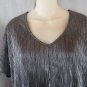 Carolina Belle top blouse twist front  Lg black silver metallic cap sleeve New