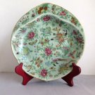 Chinese export celadon shrimp dish plate enameled birds flowers 19th century