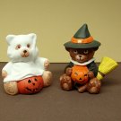 Halloween Ceramics Ghost Bear and Witch Boy