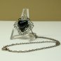 Vintage Black Pearl Heart-Shaped Acrylic Stone Necklace