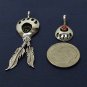 Two Bear Paws Sterling Silver Pendants w/Gem Stones Coral and Malachite