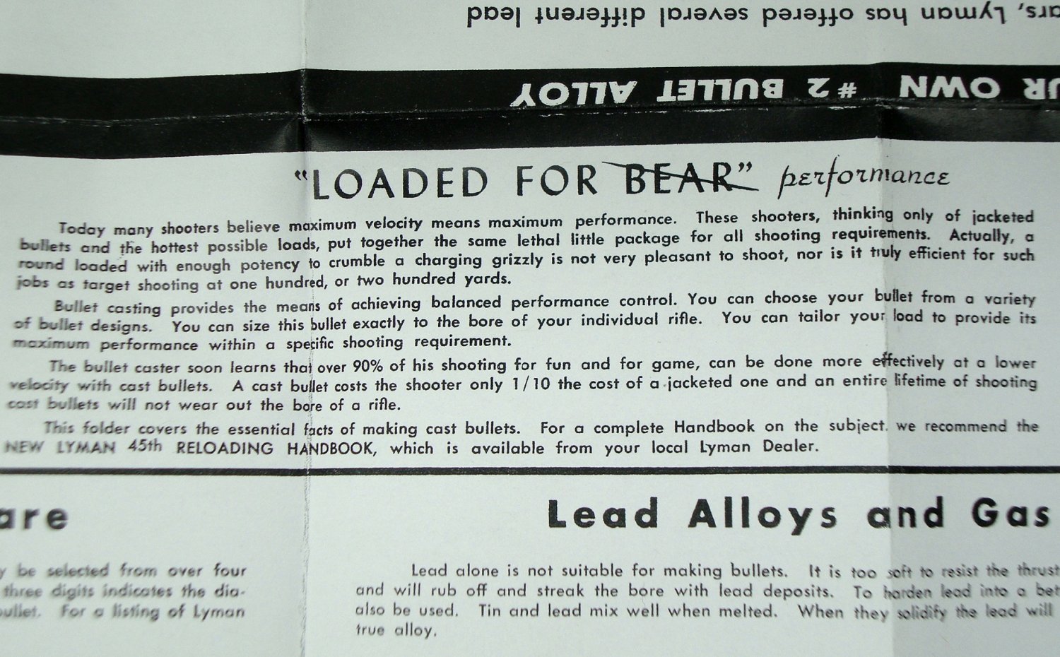 LYMAN BULLET MAKING GUIDE, INSTRUCTION SHEET