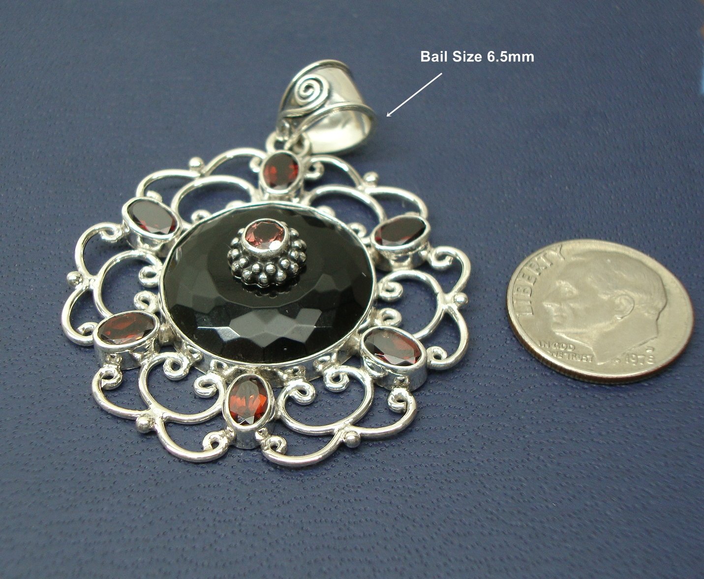 Black Onyx and Red Garnet, Sterling Silver Designer Pendant from the ...