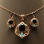 Cabochon Black Onyx and Turquoise Copper Pendant W/Matching Earrings