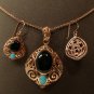 Cabochon Black Onyx and Turquoise Copper Pendant W/Matching Earrings