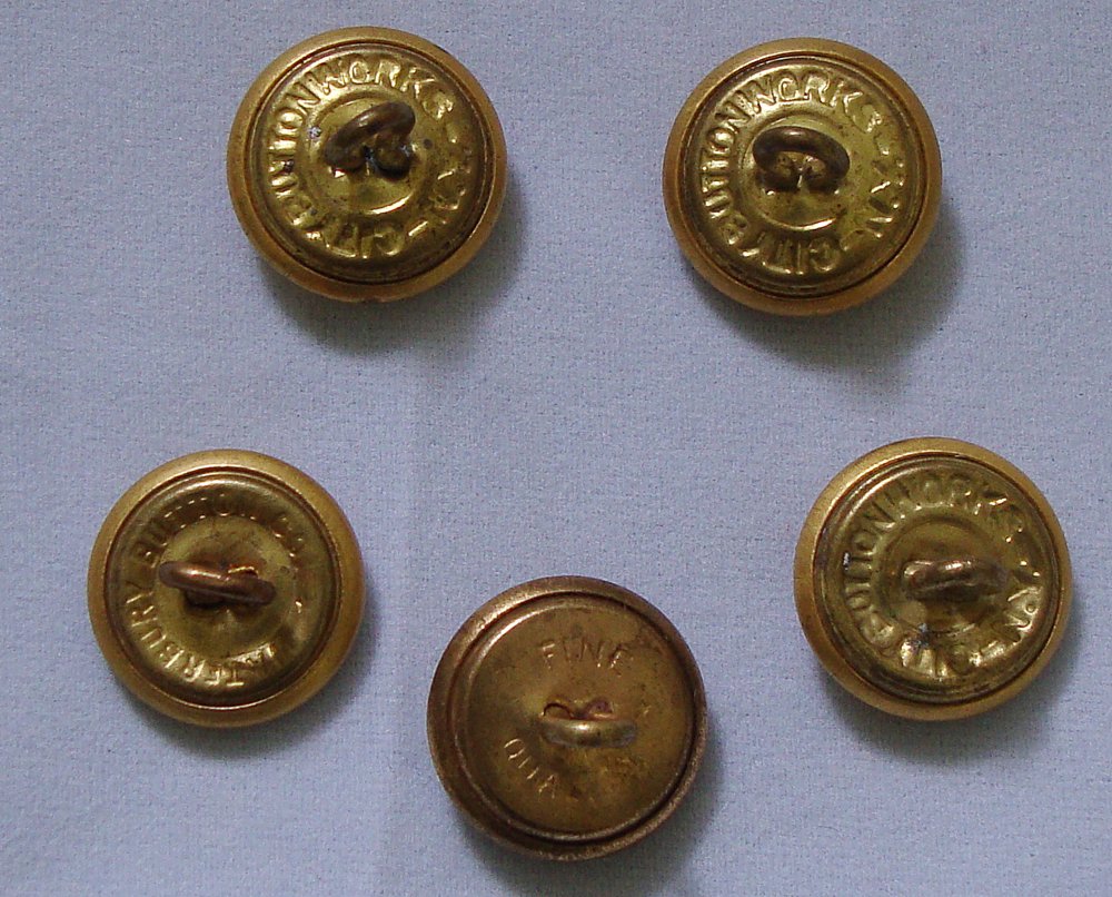 Military Buttons Waterbury, Fine Quality, Buttonworks Lot of 5