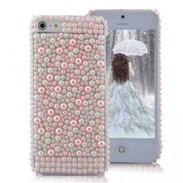 White and Light Pink Dots Rhinestone Hard Case for iPhone 5
