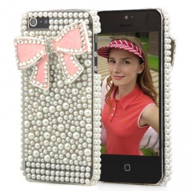 pearl Decorated Bowknot Hard Bling Case For iPhone 5 - White