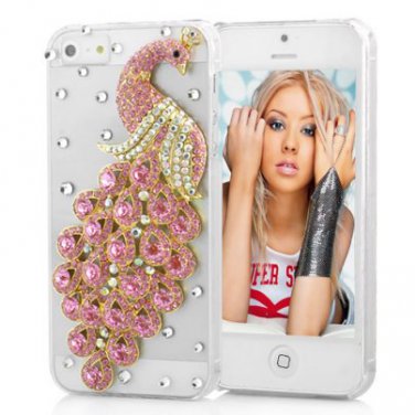 Graceful Peacock Design Rhinestone Hard Case For iPhone 5 - Pink