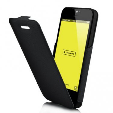 Slim Skin Vertical Magnetic Leather Flip Case For iPhone 5 - Black