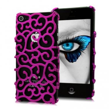 Hollowed Floral Routine Plating Hard Case For iphone 5 - Magenta