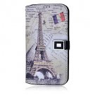 Vintage Eiffel Tower Pattern PU Case with Stand and Card Slot for Samsung Galaxy S4 I9500