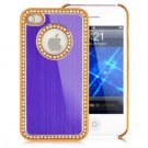 Rhinestone Inlaid Brushed Hard Case For iPhone 4S - Purple
